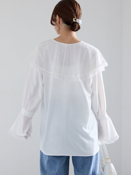 レースコンビフリルカラーブラウス《2025spring catalog item》（オフホワイト/ブラック）｜Te chichi（テチチ）通販