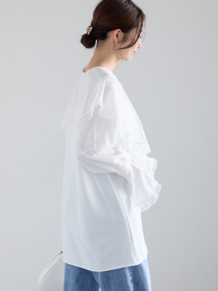 レースコンビフリルカラーブラウス《2025spring catalog item》（オフホワイト/ブラック）｜Te chichi（テチチ）通販