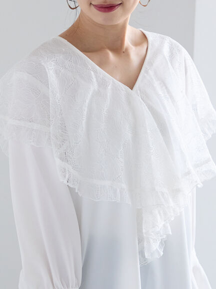 レースコンビフリルカラーブラウス《2025spring catalog item》（オフホワイト/ブラック）｜Te chichi（テチチ）通販