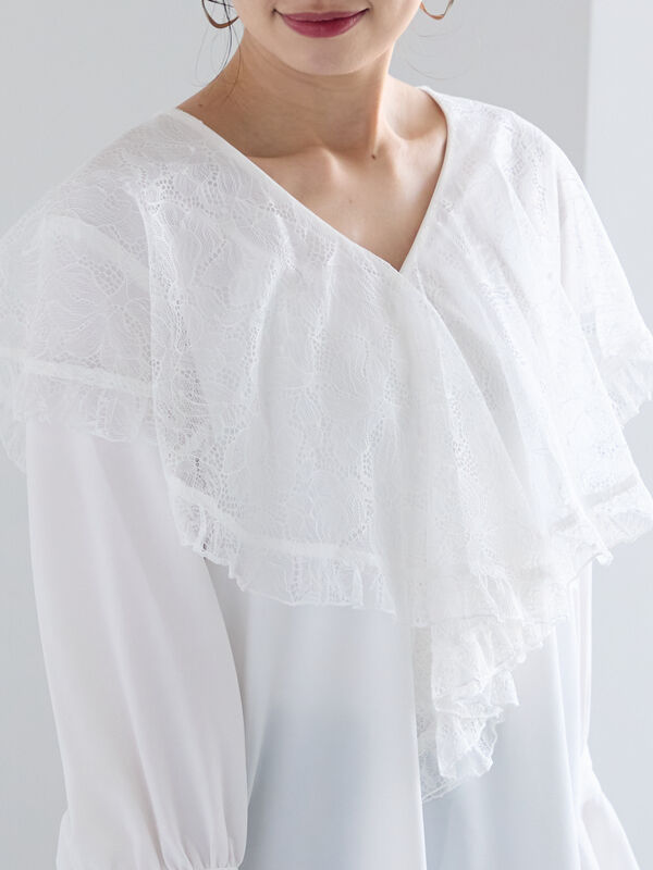レースブラウス白Te-chichiテチチ綿ブラウス Te chichi ブラウス シャツ オーガンジーレース刺繍ノースリ