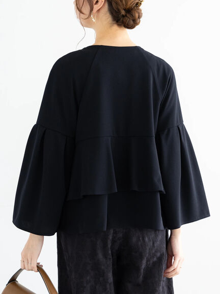 【WEB限定】カットジョーゼット後ろフリルジャケット【セレモニーアイテム】（ネイビー）｜Te chichi（テチチ）通販