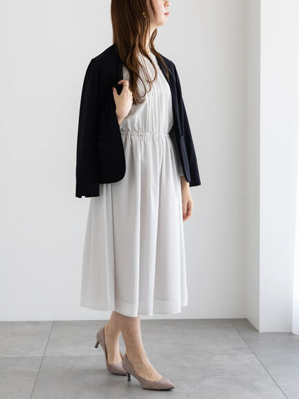 【WEB限定】カットジョーゼットノーカラージャケット【セレモニーアイテム】（ネイビー）｜Te chichi（テチチ）通販