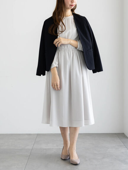 【WEB限定】カットジョーゼットノーカラージャケット【セレモニーアイテム】（ネイビー）｜Te chichi（テチチ）通販