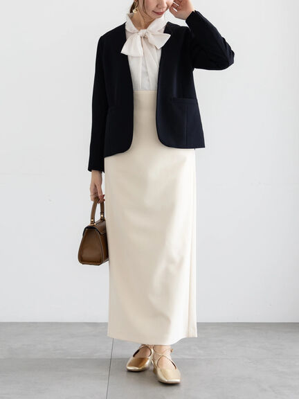 【WEB限定】カットジョーゼットノーカラージャケット【セレモニーアイテム】（ネイビー）｜Te chichi（テチチ）通販