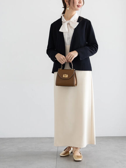 【WEB限定】カットジョーゼットノーカラージャケット【セレモニーアイテム】（ネイビー）｜Te chichi（テチチ）通販