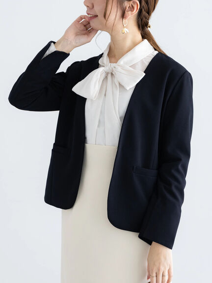 【WEB限定】カットジョーゼットノーカラージャケット【セレモニーアイテム】（ネイビー）｜Te chichi（テチチ）通販