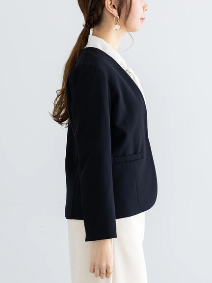 【WEB限定】カットジョーゼットノーカラージャケット【セレモニーアイテム】（ネイビー）｜Te chichi（テチチ）通販