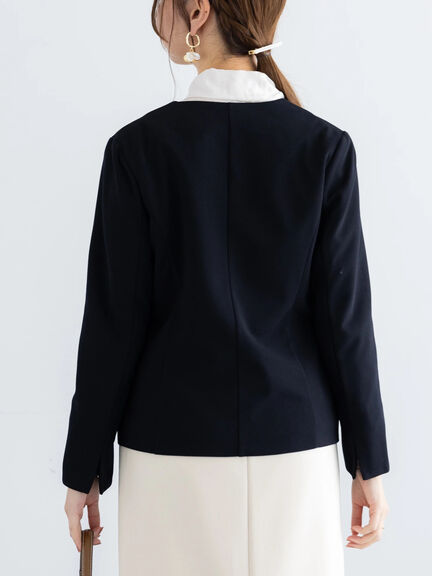【WEB限定】カットジョーゼットノーカラージャケット【セレモニーアイテム】（ネイビー）｜Te chichi（テチチ）通販