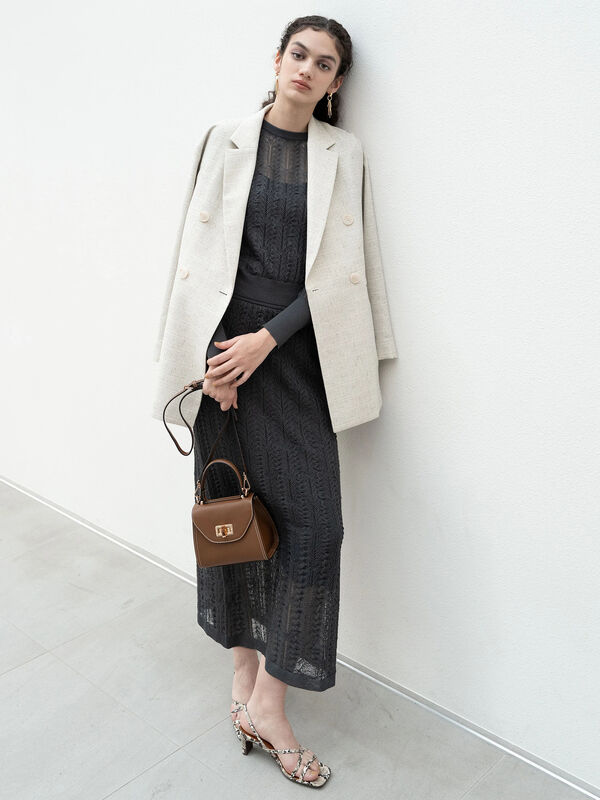 レーシーニットストレートスカート（セットアップ可）《2025spring catalog item》（チャコールグレー）｜Te chichi（テチチ）通販