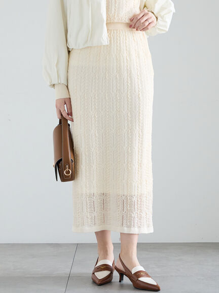 レーシーニットストレートスカート（セットアップ可）《2025spring catalog item》（オフホワイト/チャコールグレー）｜Te chichi（テチチ）通販