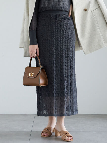 レーシーニットストレートスカート（セットアップ可）《2025spring catalog item》（オフホワイト/チャコールグレー）｜Te chichi（テチチ）通販