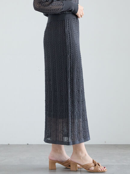 レーシーニットストレートスカート（セットアップ可）《2025spring catalog item》（オフホワイト/チャコールグレー）｜Te chichi（テチチ）通販