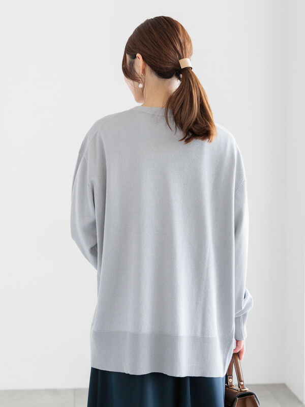 セール】 カシュクールVネックミドルカーディガン（シルバー