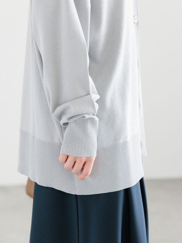 4791【新品タグ付き】45R　スビン天竺カシュクール カーディガン　グレー クミキョク チイサイサイズ 組曲 S 【2WAY】スムースストレッチ