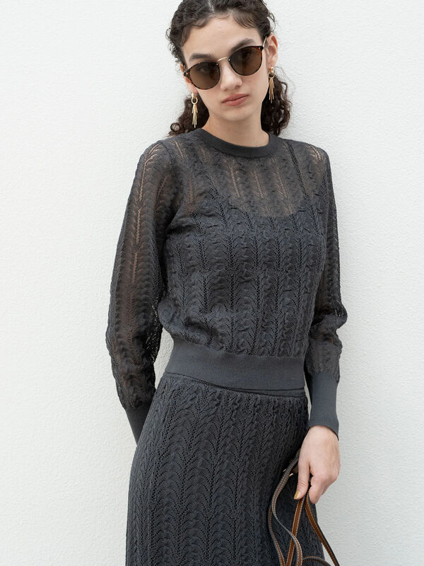 レーシーニットプルオーバー（セットアップ可《2025spring catalog item》（チャコールグレー）｜Te chichi（テチチ）通販