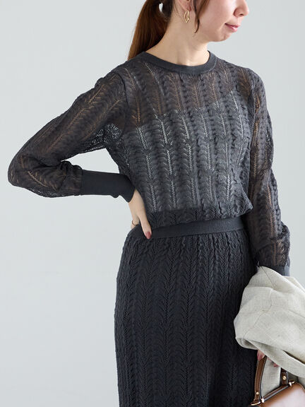 レーシーニットプルオーバー（セットアップ可《2025spring catalog item》（オフホワイト/チャコールグレー）｜Te chichi（テチチ）通販