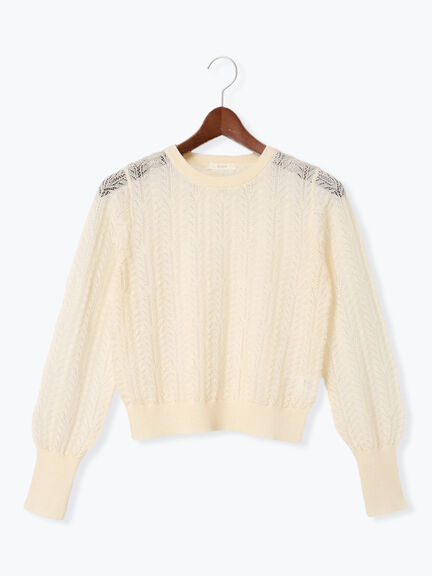 レーシーニットプルオーバー（セットアップ可《2025spring catalog item》（オフホワイト/チャコールグレー）｜Te chichi（テチチ）通販