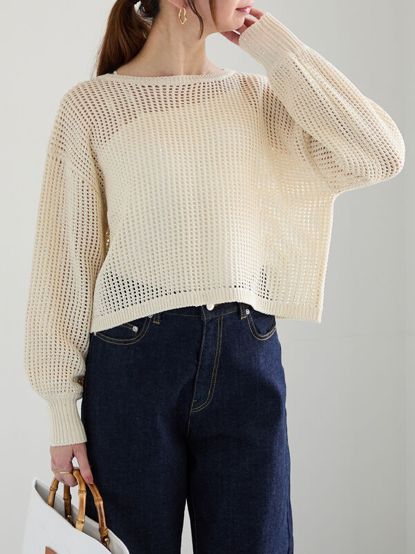 セール】 【宮本茉由着用】スパンコールメッシュニット（オフホワイト