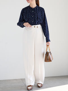 セール】 【宮本茉由着用】アシンメトリータックストレートパンツ