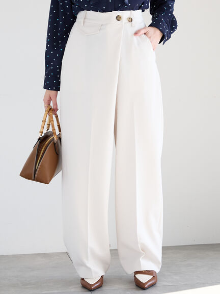 【宮本茉由着用】アシンメトリータックストレートパンツ《2025spring catalog item》（オフホワイト/グレー/ベージュ）｜Te chichi（テチチ）通販