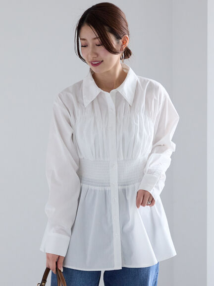 ペプラムシャーリングシャツ（オフホワイト/ホワイト/サックスブルー）｜Te chichi（テチチ）通販