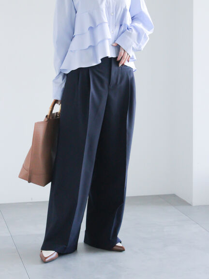 フロントポケット2タックワイドスラックス（セットアップ可）《2025spring catalog item》（グレー/ネイビー）｜Te chichi（テチチ）通販