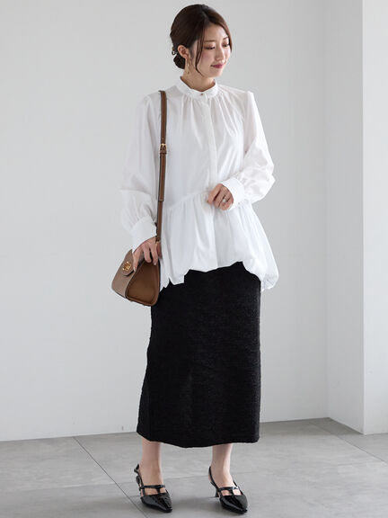 フクレジャカードストレートロングスカート《2025spring catalog item》（オフホワイト/ブラック）｜Te chichi（テチチ）通販