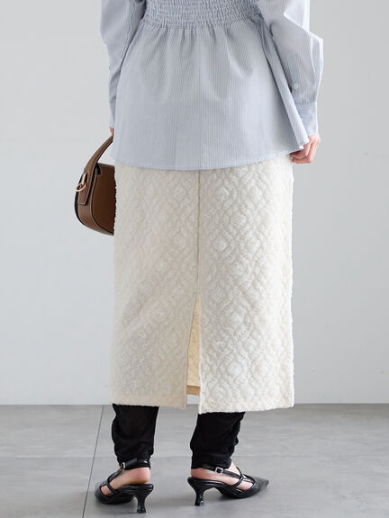 フクレジャカードストレートロングスカート《2025spring catalog item》（オフホワイト/ブラック）｜Te chichi（テチチ）通販