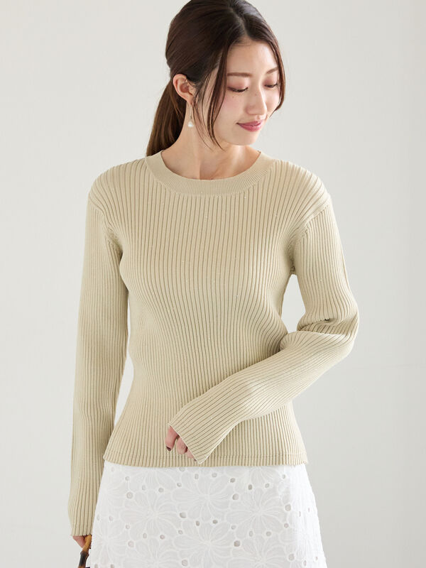 セール】 スパンコールリブニットプルオーバー（オフホワイト/グレー