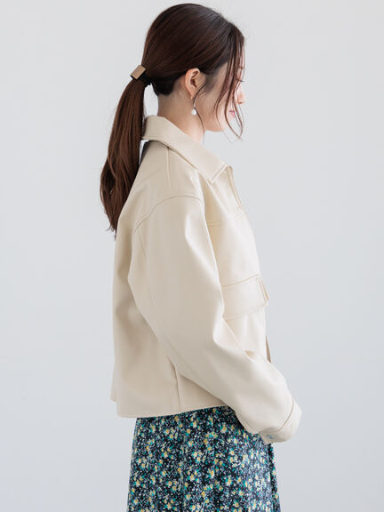 【宮本茉由着用】ダブルポケットジップジャケット《2025spring catalog item》（ブラック/ベージュ/クリーム）｜Te chichi（テチチ）通販