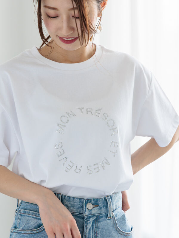ラインストーンサークルロゴTシャツ（オフホワイト/シルバー/チャコールグレー）｜Te chichi（テチチ）通販