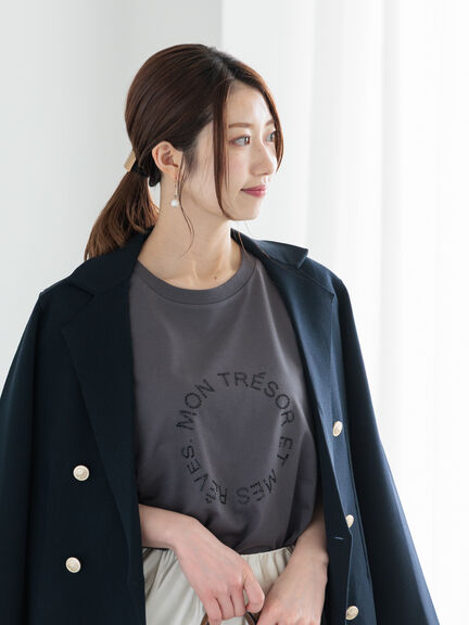 ラインストーンサークルロゴTシャツ（オフホワイト/シルバー/チャコールグレー）｜Te chichi（テチチ）通販