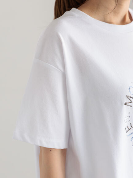 ラインストーンサークルロゴTシャツ（オフホワイト/シルバー/チャコールグレー）｜Te chichi（テチチ）通販