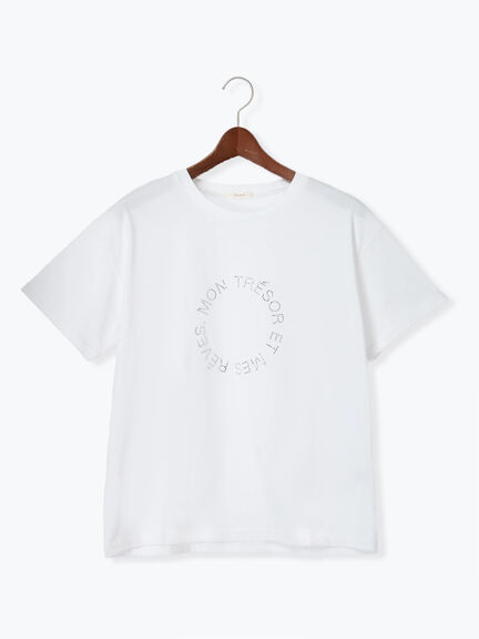 ラインストーンサークルロゴTシャツ（オフホワイト/シルバー/チャコールグレー）｜Te chichi（テチチ）通販