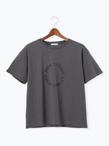 ラインストーンサークルロゴTシャツ（オフホワイト/シルバー/チャコールグレー）｜Te chichi（テチチ）通販