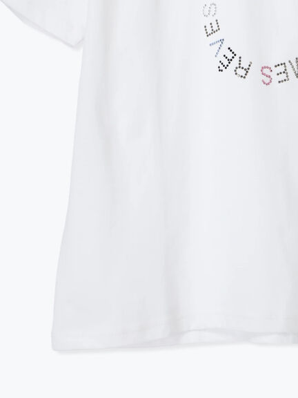 ラインストーンサークルロゴTシャツ（オフホワイト/シルバー/チャコールグレー）｜Te chichi（テチチ）通販
