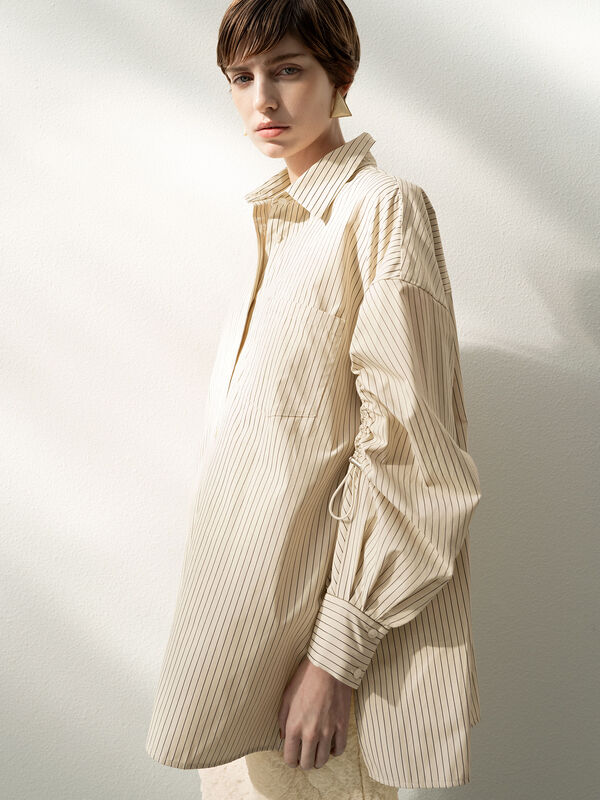 ドロストスリーブストライプシャツ《2025spring catalog item》（ベージュ）｜Te chichi（テチチ）通販