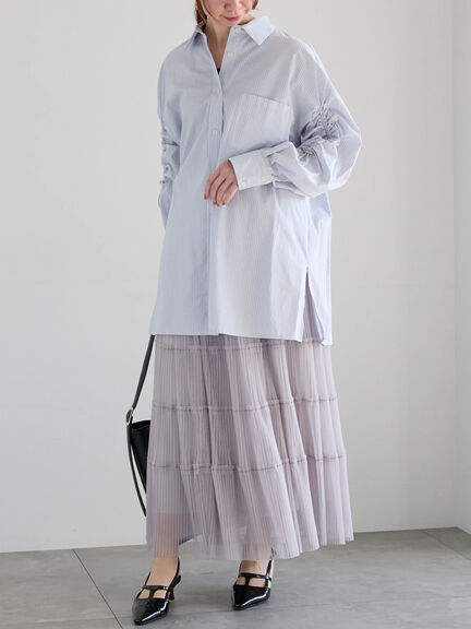 ドロストスリーブストライプシャツ《2025spring catalog item》（グレー/ベージュ）｜Te chichi（テチチ）通販