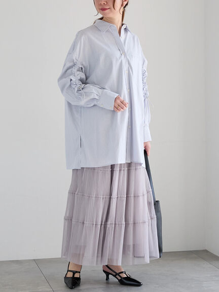 ドロストスリーブストライプシャツ《2025spring catalog item》（グレー/ベージュ）｜Te chichi（テチチ）通販