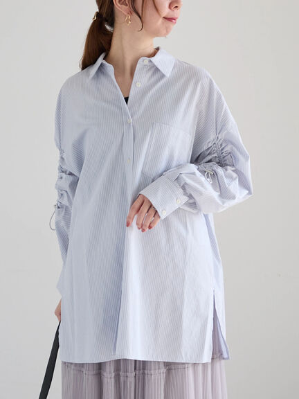 ドロストスリーブストライプシャツ《2025spring catalog item》（グレー/ベージュ）｜Te chichi（テチチ）通販