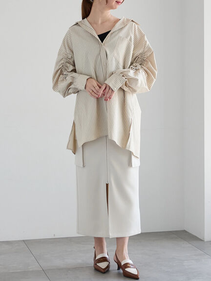 ドロストスリーブストライプシャツ《2025spring catalog item》（グレー/ベージュ）｜Te chichi（テチチ）通販