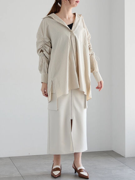 ドロストスリーブストライプシャツ《2025spring catalog item》（グレー/ベージュ）｜Te chichi（テチチ）通販