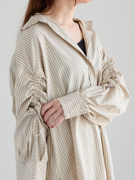 ドロストスリーブストライプシャツ《2025spring catalog item》（グレー/ベージュ）｜Te chichi（テチチ）通販