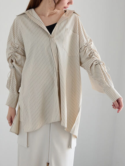 ドロストスリーブストライプシャツ《2025spring catalog item》（グレー/ベージュ）｜Te chichi（テチチ）通販