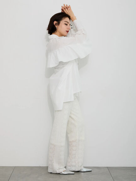 【Atelier Sucre】エンブロイダリーバックフリルシャツ《2025spring catalog item》（オフホワイト）｜Te chichi（テチチ）通販