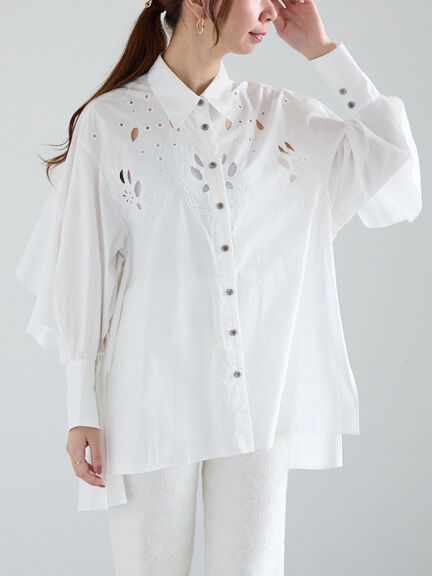 【Atelier Sucre】エンブロイダリーバックフリルシャツ《2025spring catalog item》（オフホワイト）｜Te chichi（テチチ）通販