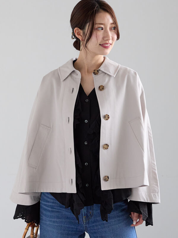 セール】 クロップドポンチョジャケット（グレー/ベージュ/アウター