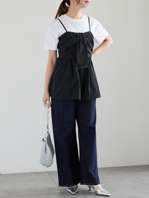 セール】 リボンキャミブラウス（オフホワイト/ブラック/トップス