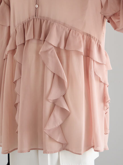 ラッフルフリルシアーチュニック《2025spring catalog item》（チャコールグレー/ピンク）｜Te chichi（テチチ）通販