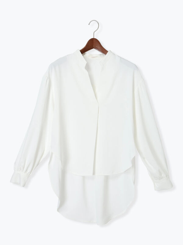 セール】 スキッパードレープシャツ（オフホワイト/ブルー